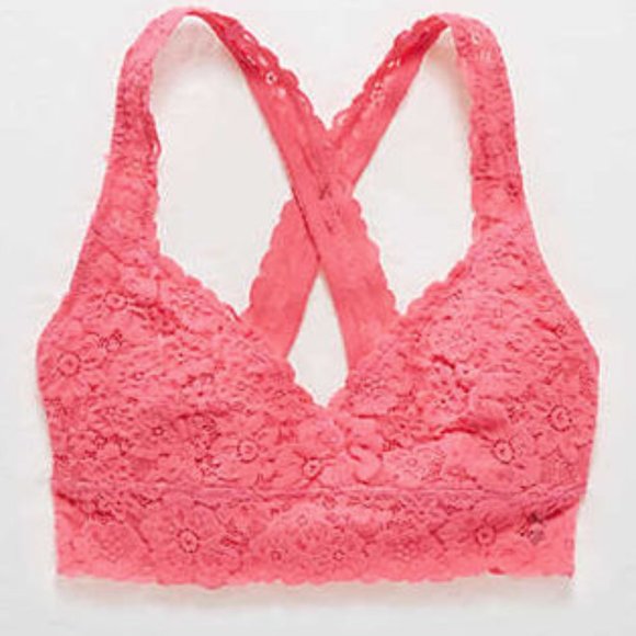 Hot Pink Aerie Cross Back Lace Bralette - Picture 1 of 8